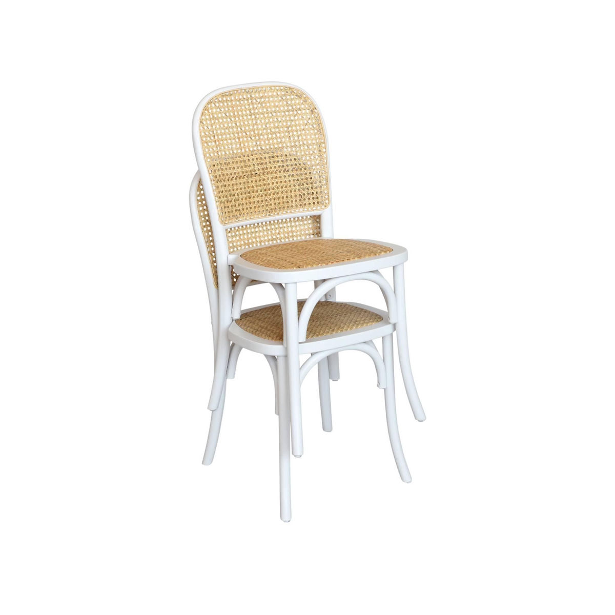 SWEEEK Lot de deux chaises vintage blanches en bois avec assise et dossier en rotin