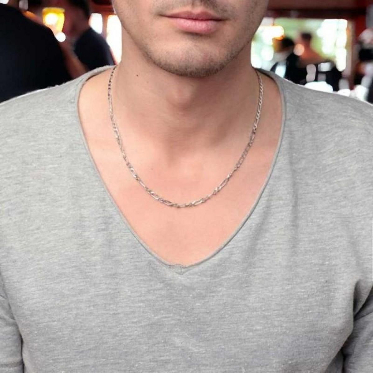 L'ATELIER D'AZUR Collier / Chaîne Homme Argent 925 - Maille Figaro Alternée 1+2 - 50cm