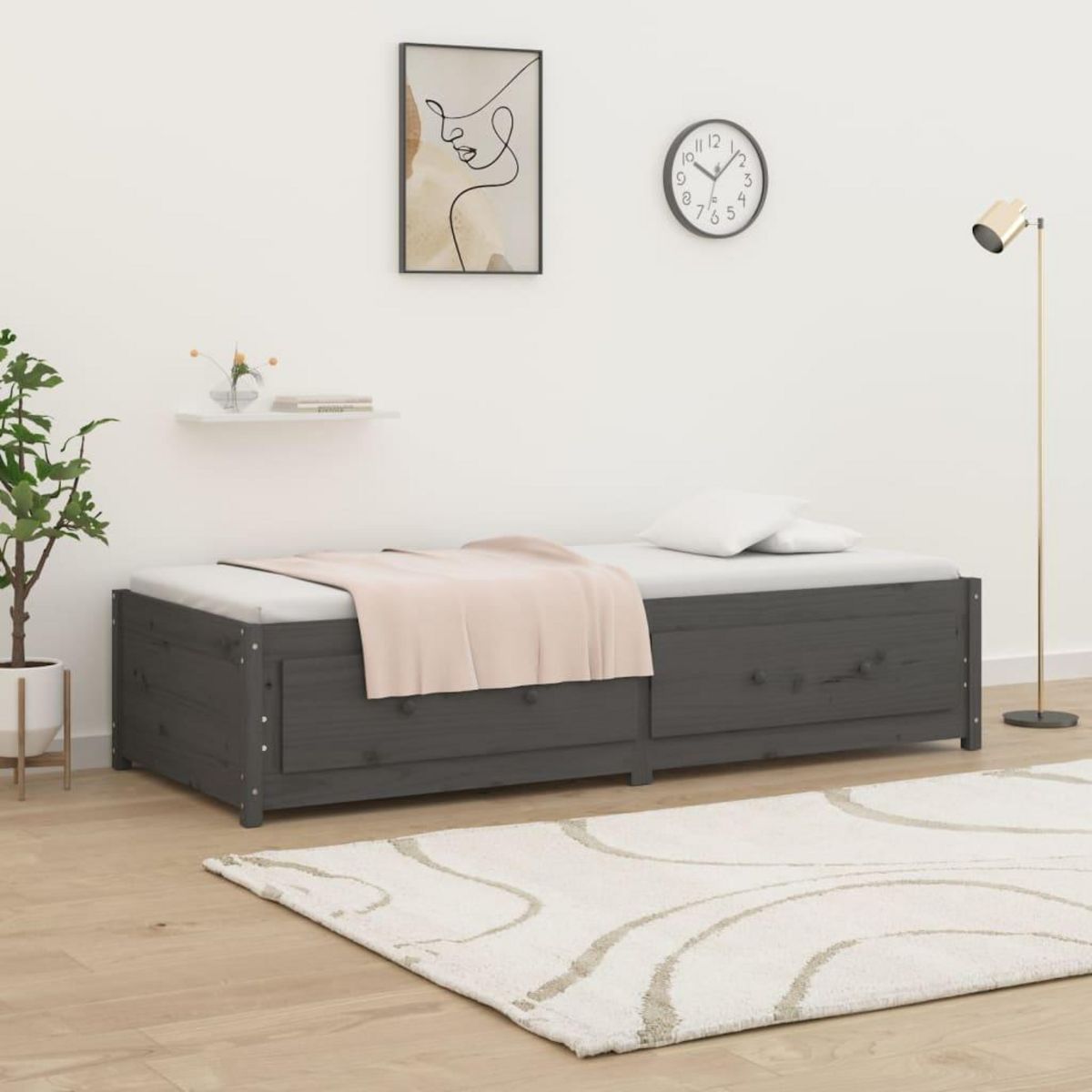 VIDAXL Lit de jour sans matelas gris 90x200 cm bois de pin massif