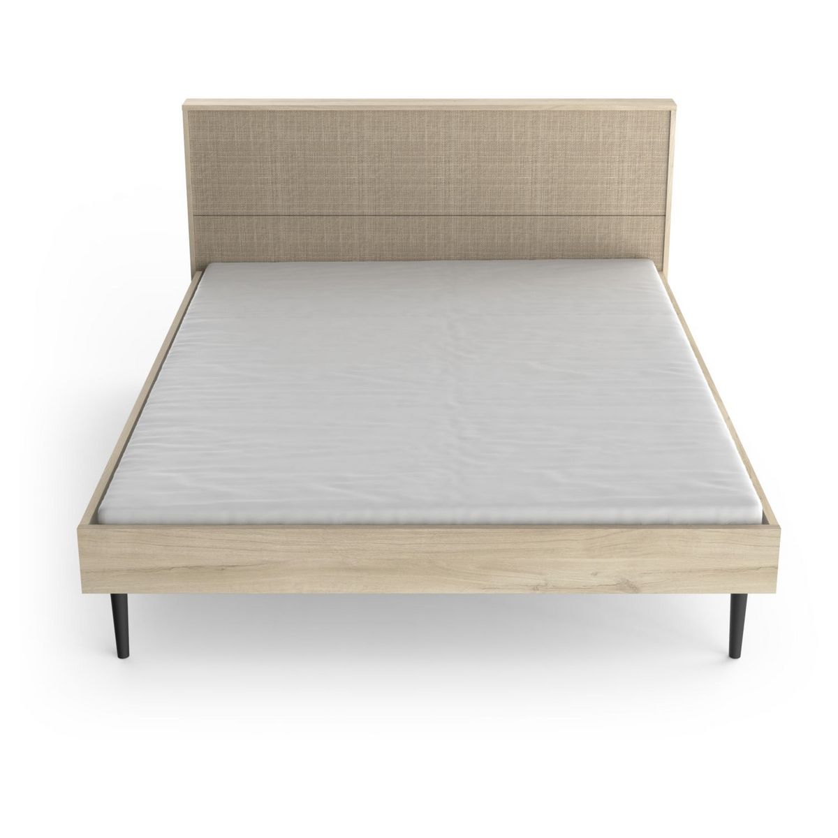 Lit double 160cm avec tête de lit décor effet cannage HANOÏ