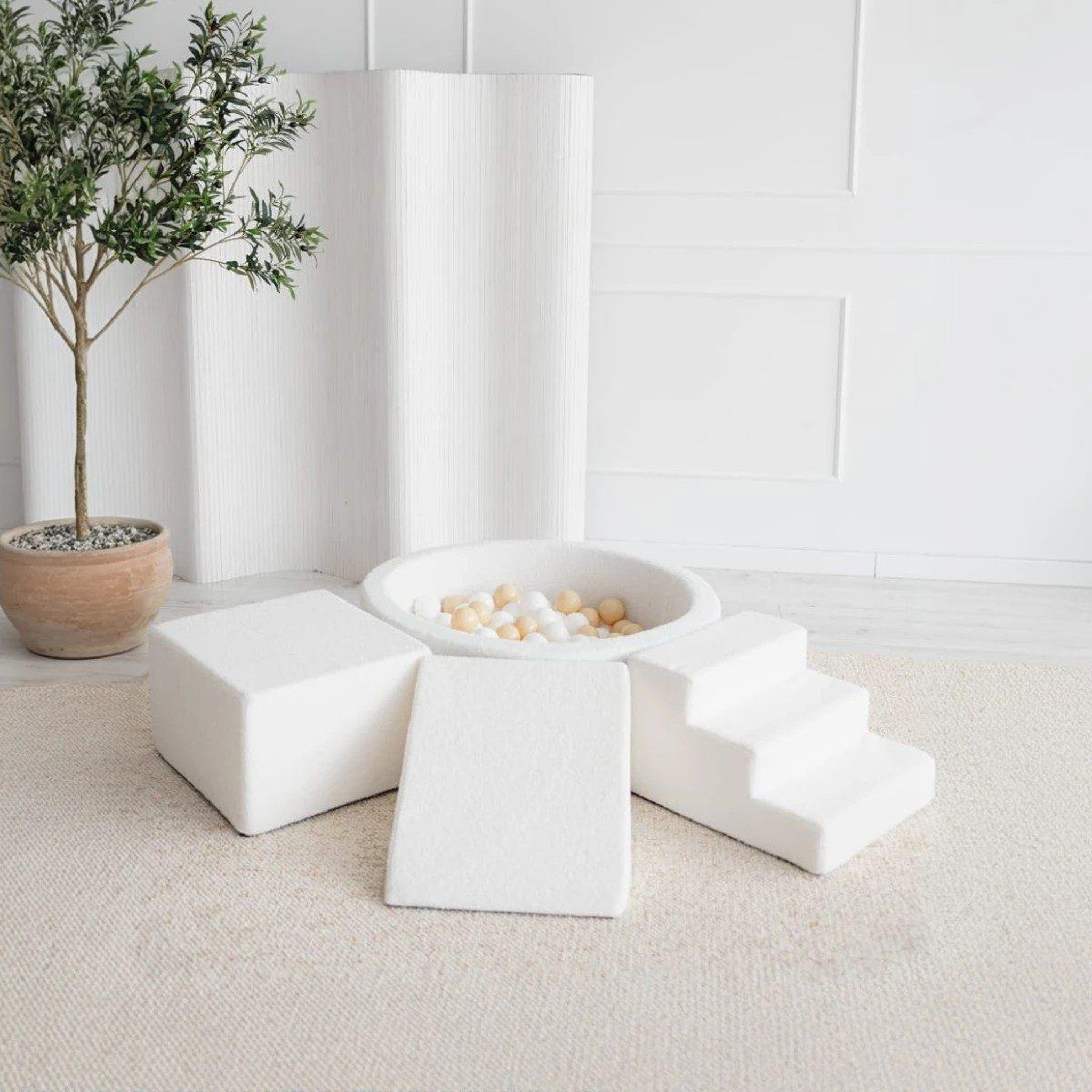 MONIO FOR KIDS Ensemble 3 modules en mousse et piscine à balles 90 x 30 cm avec 200 balles — Blanc