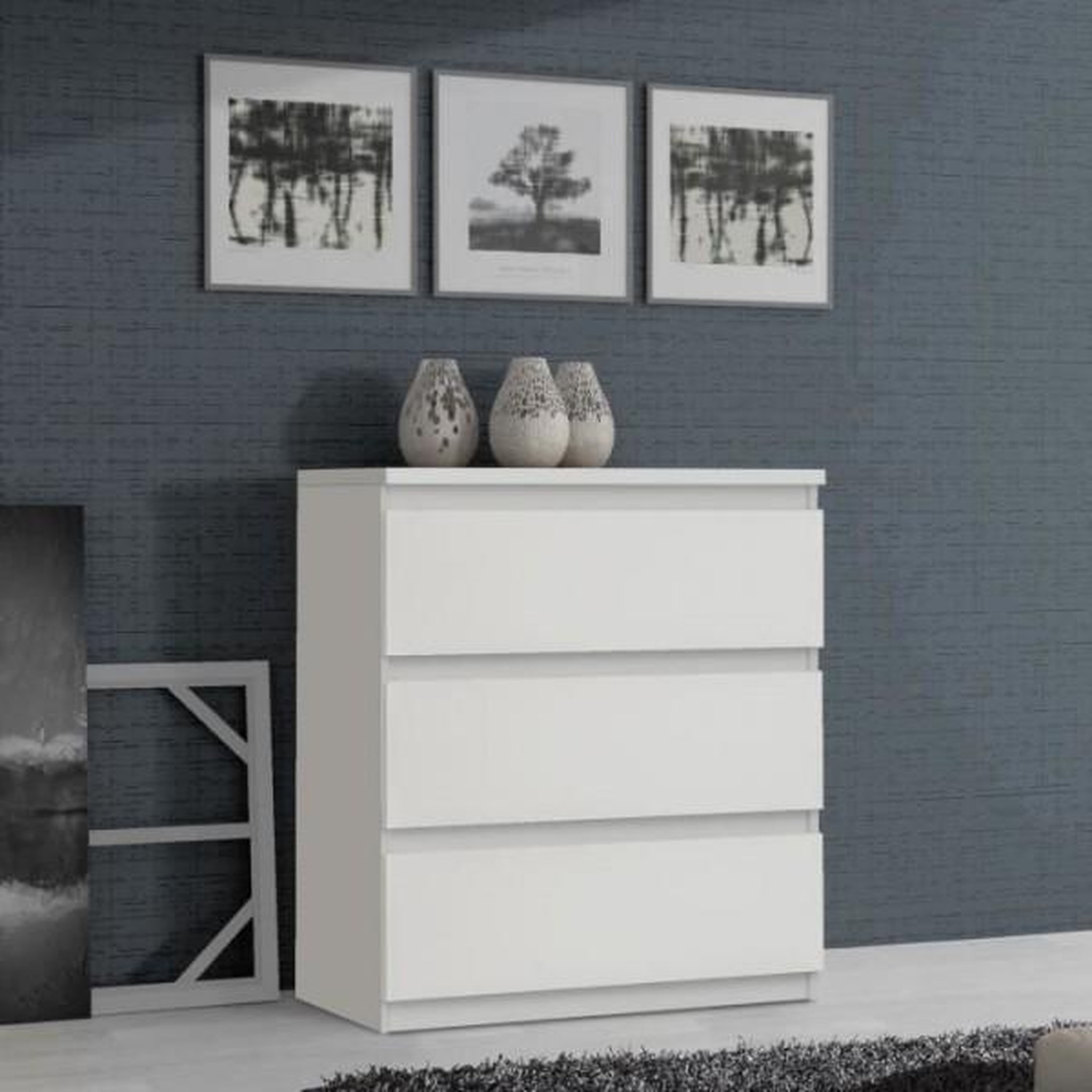 Voir la diapositive 2 : MARKET24 Commode CHELSEA 3 Tiroirs - Couleur blanc mat - L 77,2 x P 42 x H 79,9 cm