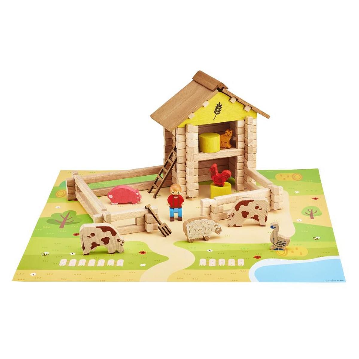 JeuJura Ferme en Bois 95 Pièces - Jeu de Construction Éducatif pour Enfants