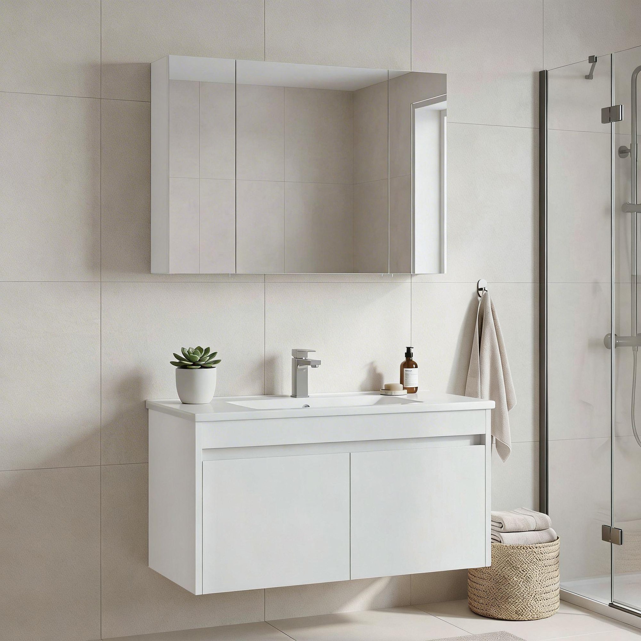 Voir la diapositive 2 : Habitat et Jardin Meuble avec simple vasque et miroir  Side 100 v3  - 100 x 45 x 52 cm - Matte White