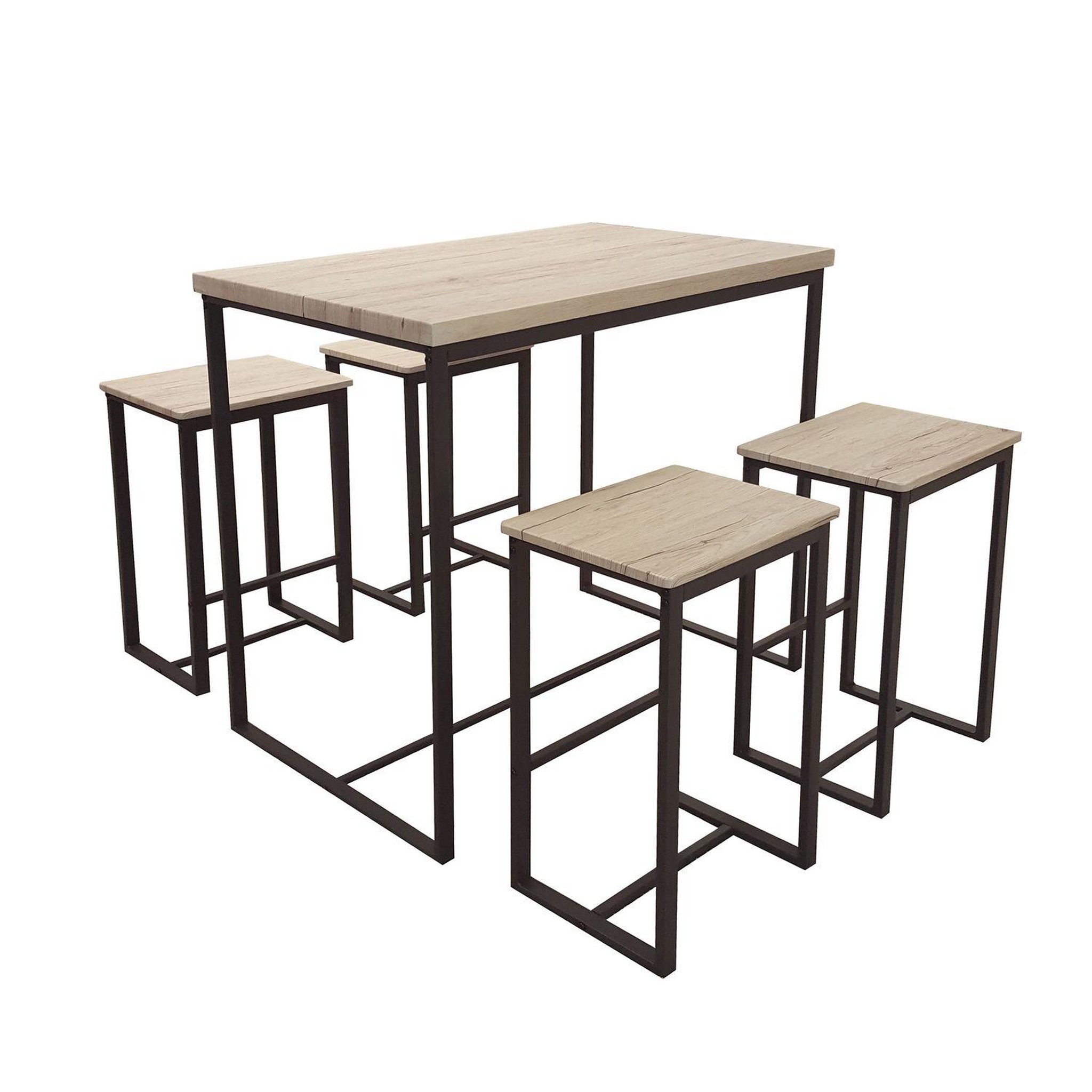 DIVERS Table haute avec 4 tabourets industrielle dock - noir