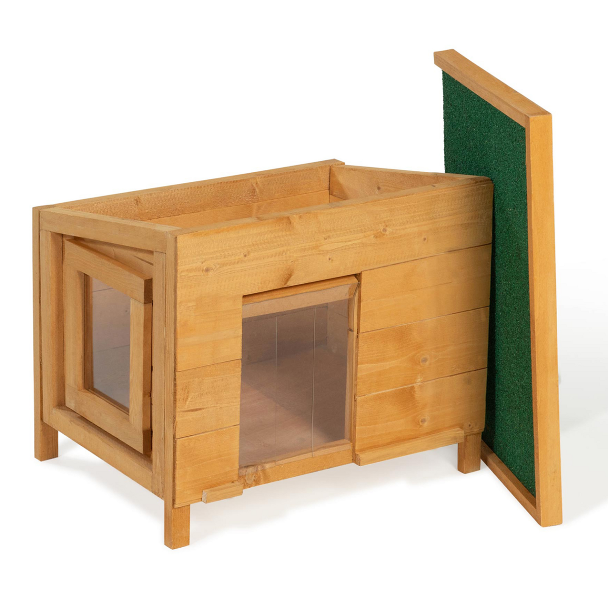 ID MARKET Maison pour chat niche en bois avec porte basculante à lamelles