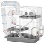 PAWHUT Cage rongeur hamster 3 niveaux cabane roue tunnel toboggan biberon mangeoire 45 x 30 x 45 cm blanc gris