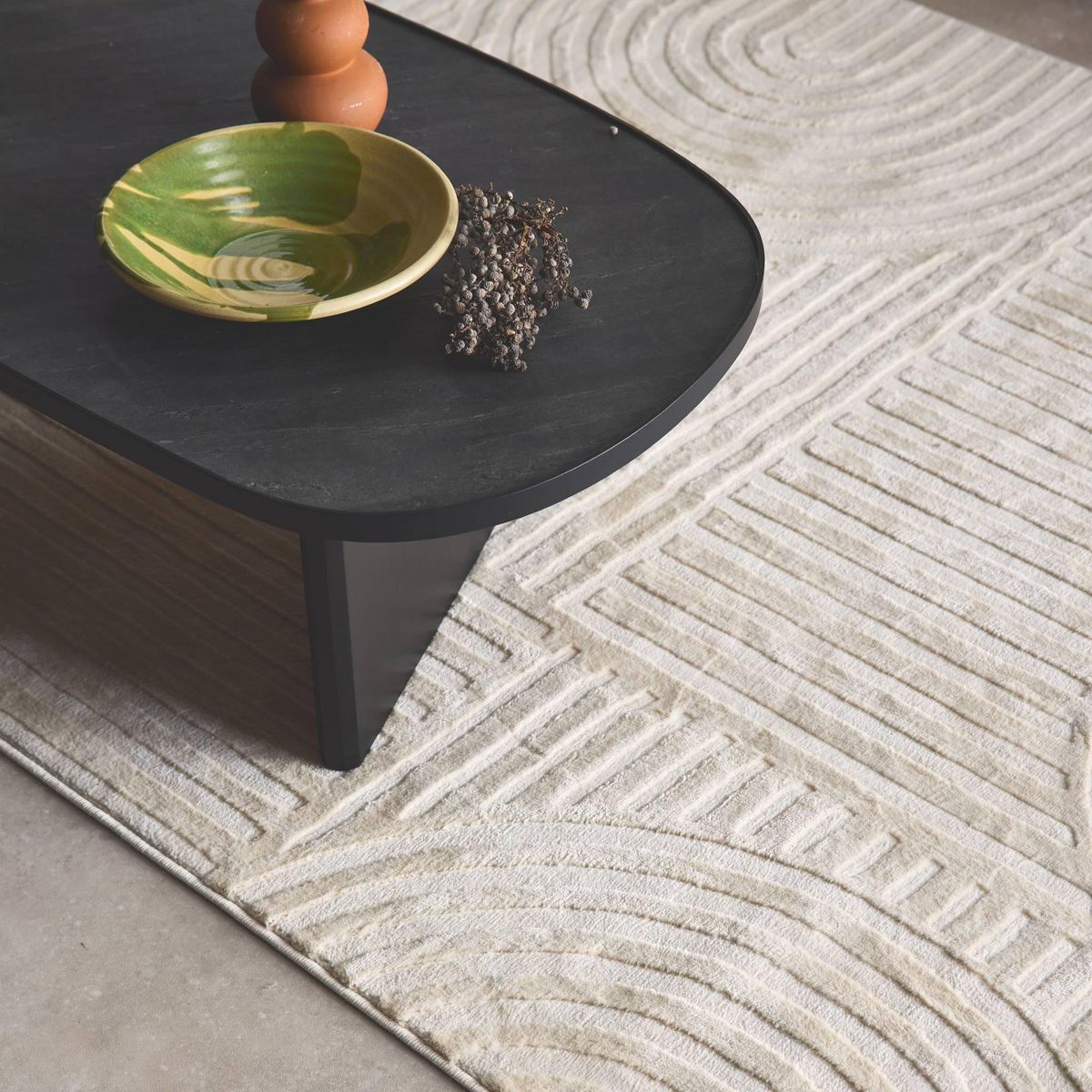 SWEEEK Tapis intérieur motif graphique arches, poils ras, crème