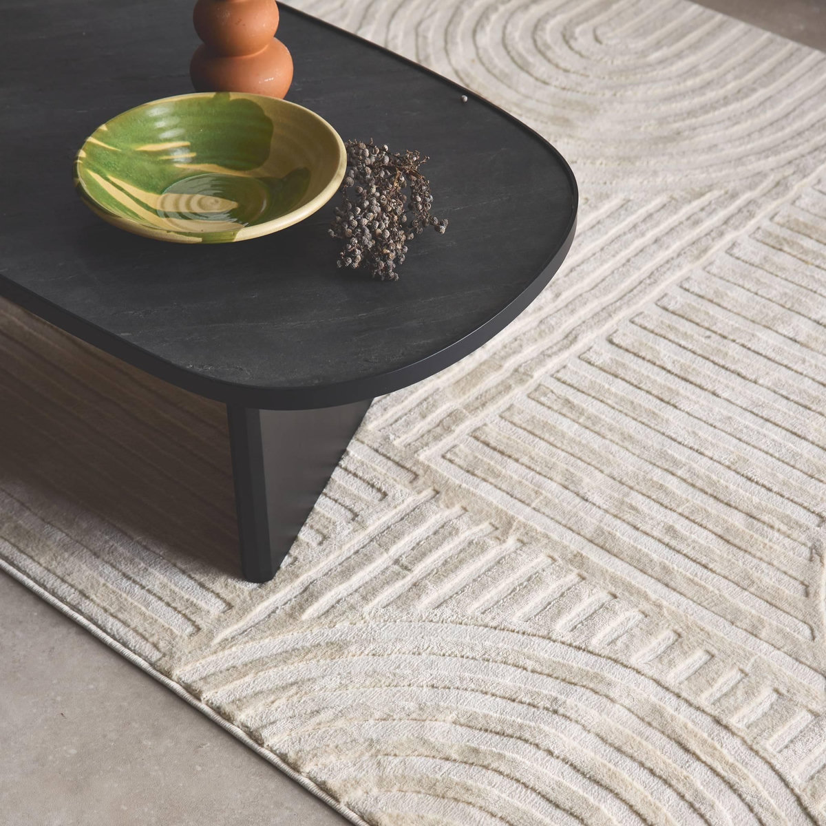 SWEEEK Tapis intérieur motif graphique arches, poils ras, crème