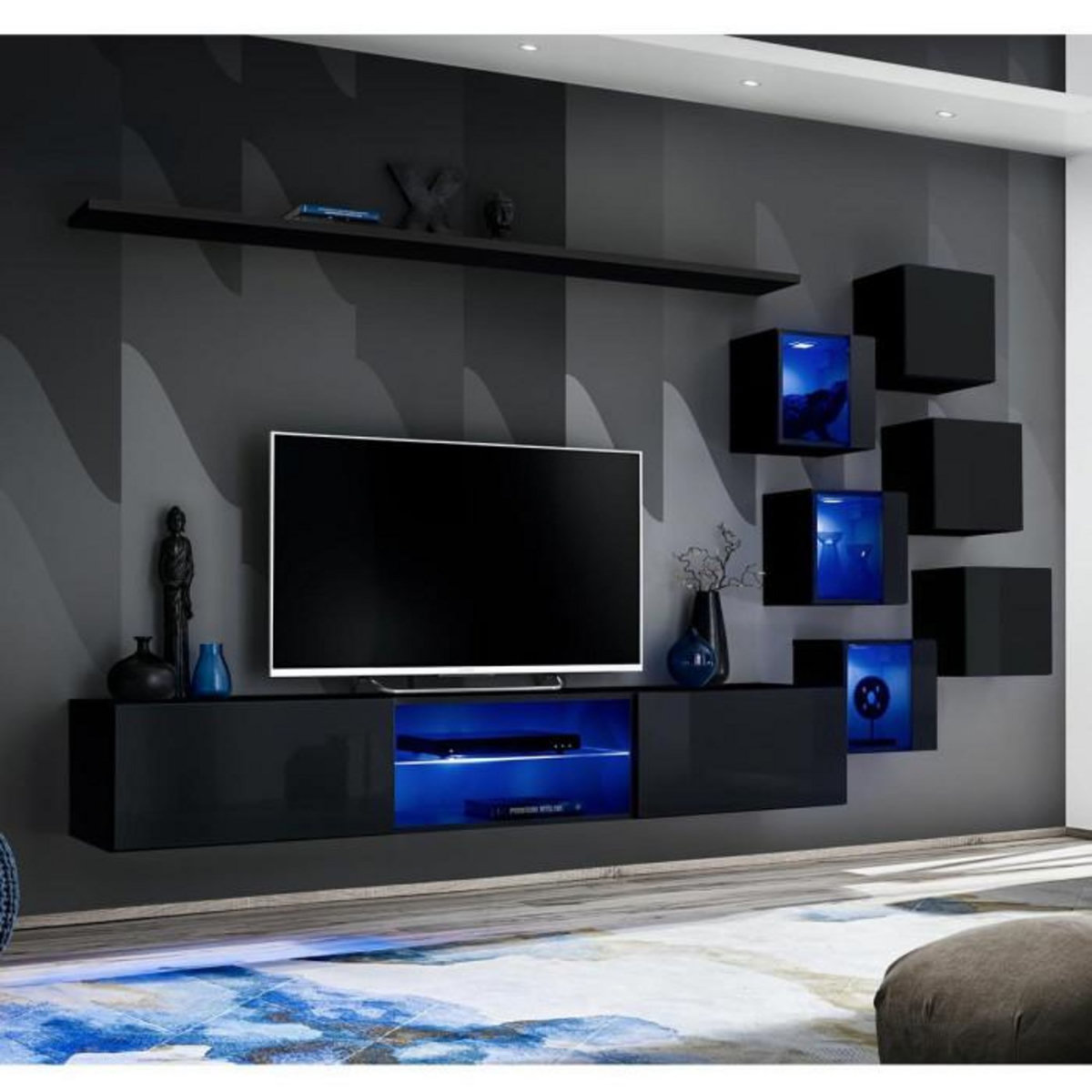 Paris Prix Ensemble Meuble TV Design  Switch XXI  260cm Noir