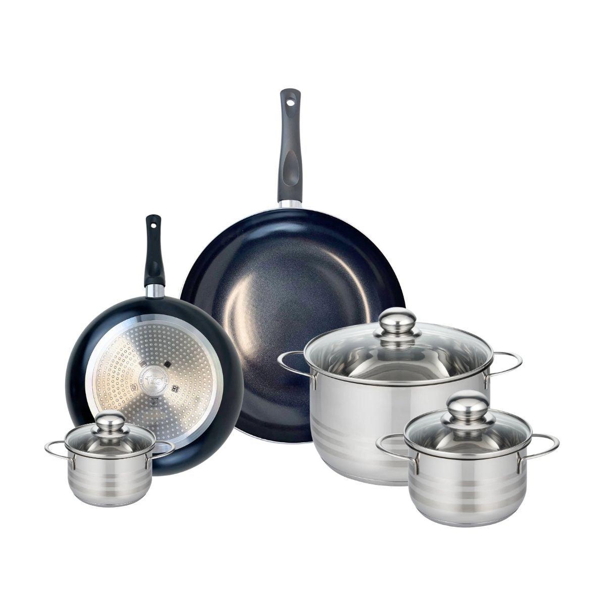 ELO Ensemble de 2 poêles de cuisson 24 et 32 cm et 3 faitouts 12, 16 et 24 cm elo prima brillant