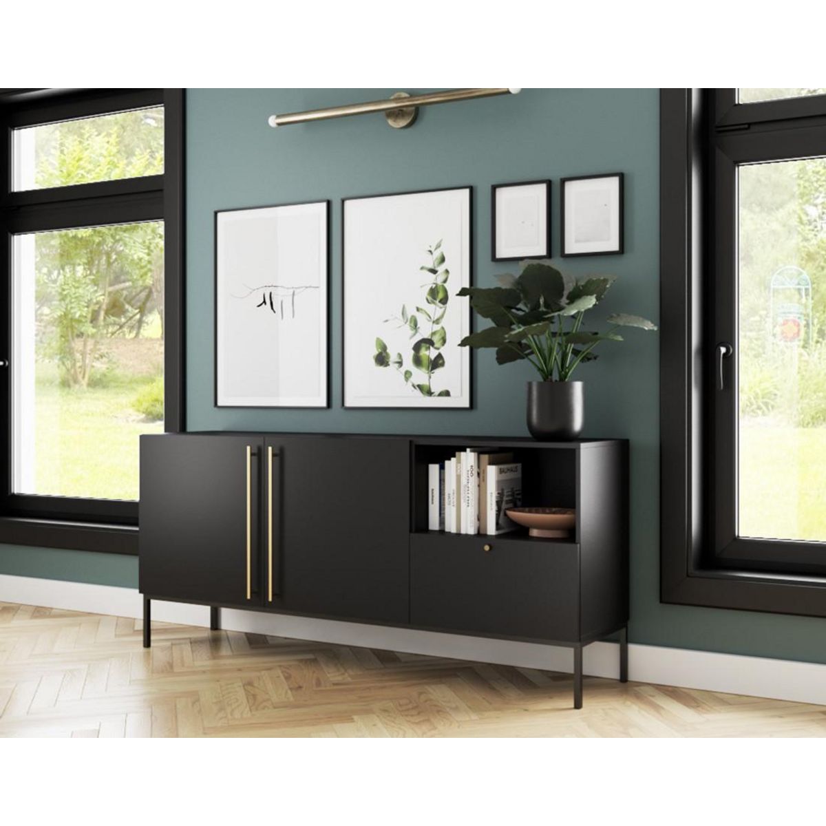 BEST MOBILIER Felicia - buffet bas - noir - 180 cm