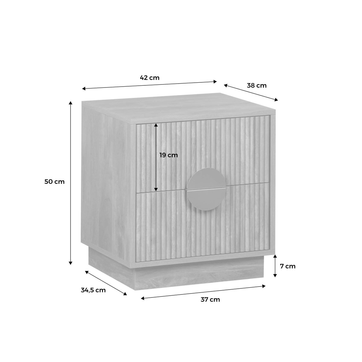 SWEEEK Lot de 2 tables de chevet 2 tiroirs décor bois de manguier rainuré. poignées en métal doré. L42 x P38 x H50cm