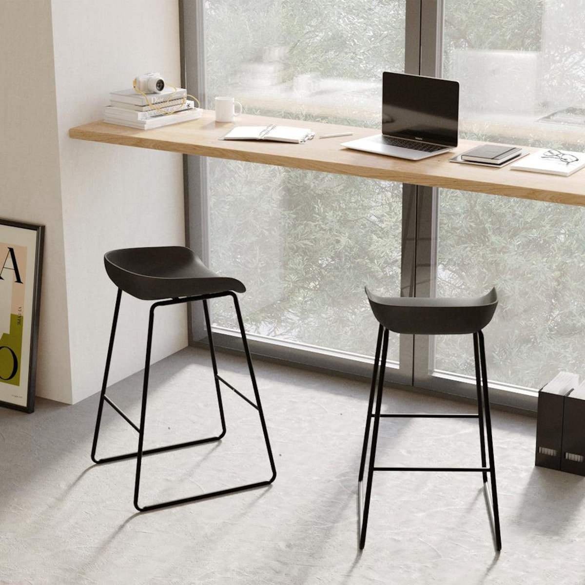 Rendez vous déco Lot de 2 chaises de bar noires H76cm-Yoshi