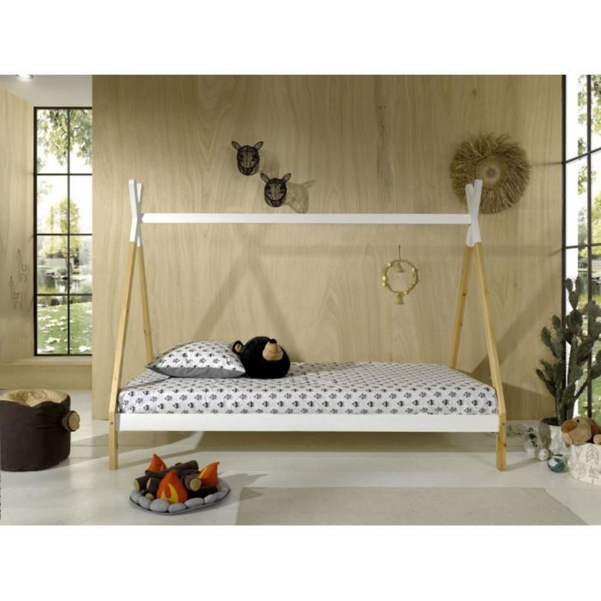 Paris Prix Lit Enfant en Pin Massif  Tipi  90x200cm Blanc