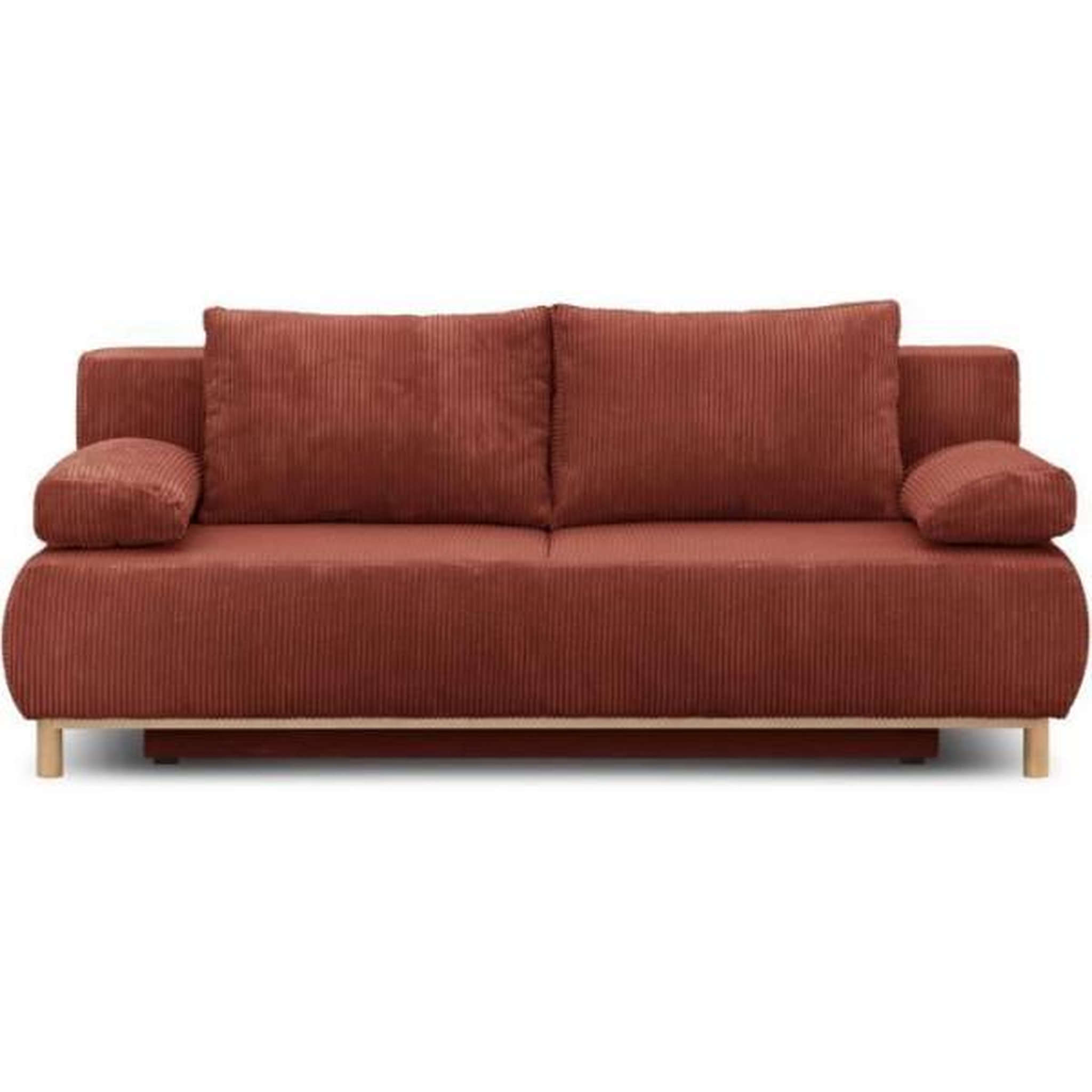 MARKET24 Banquette convertible 3 places MIKA - Velours côtelé Terracotta - Coffre de rangement - L 192 x H 84 x P 93 cm
