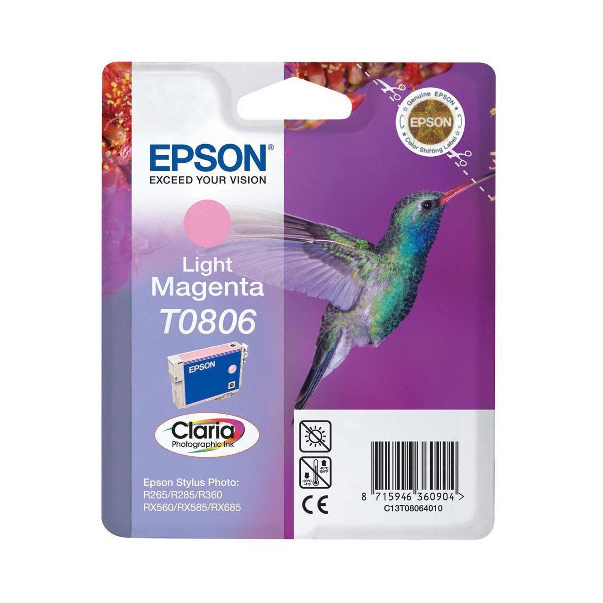 Epson Cartouche d'encre originale t0806 magenta clair série colibri - c13t08064010