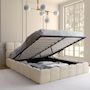 Voir la diapositive 2 : ID MARKET Lit coffre double NUAGE avec tête de lit matelassée et sommier 160 x 200 cm velours beige