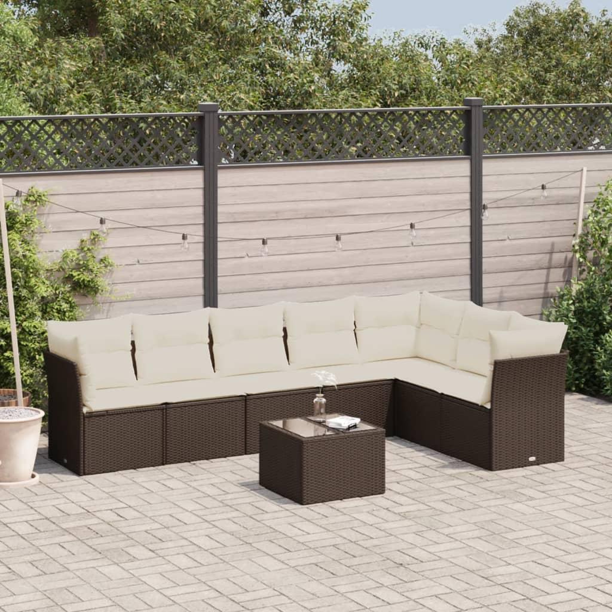 VIDAXL Salon de jardin 8 pcs avec coussins marron resine tressee