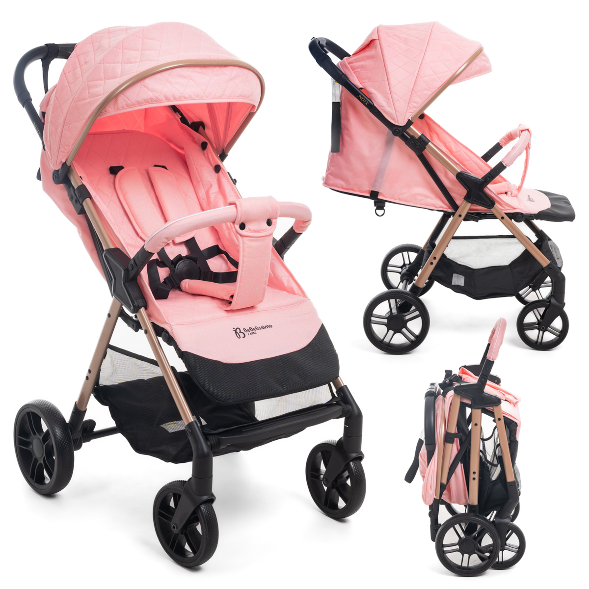 BEBELISSIMO Poussette Bébé Canne Ultra Compacte – Légère – Pliage à Une Main – Noix - rose