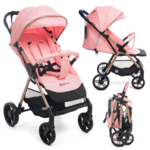 BEBELISSIMO Poussette Bébé Canne Ultra Compacte – Légère – Pliage à Une Main – Noix - rose
