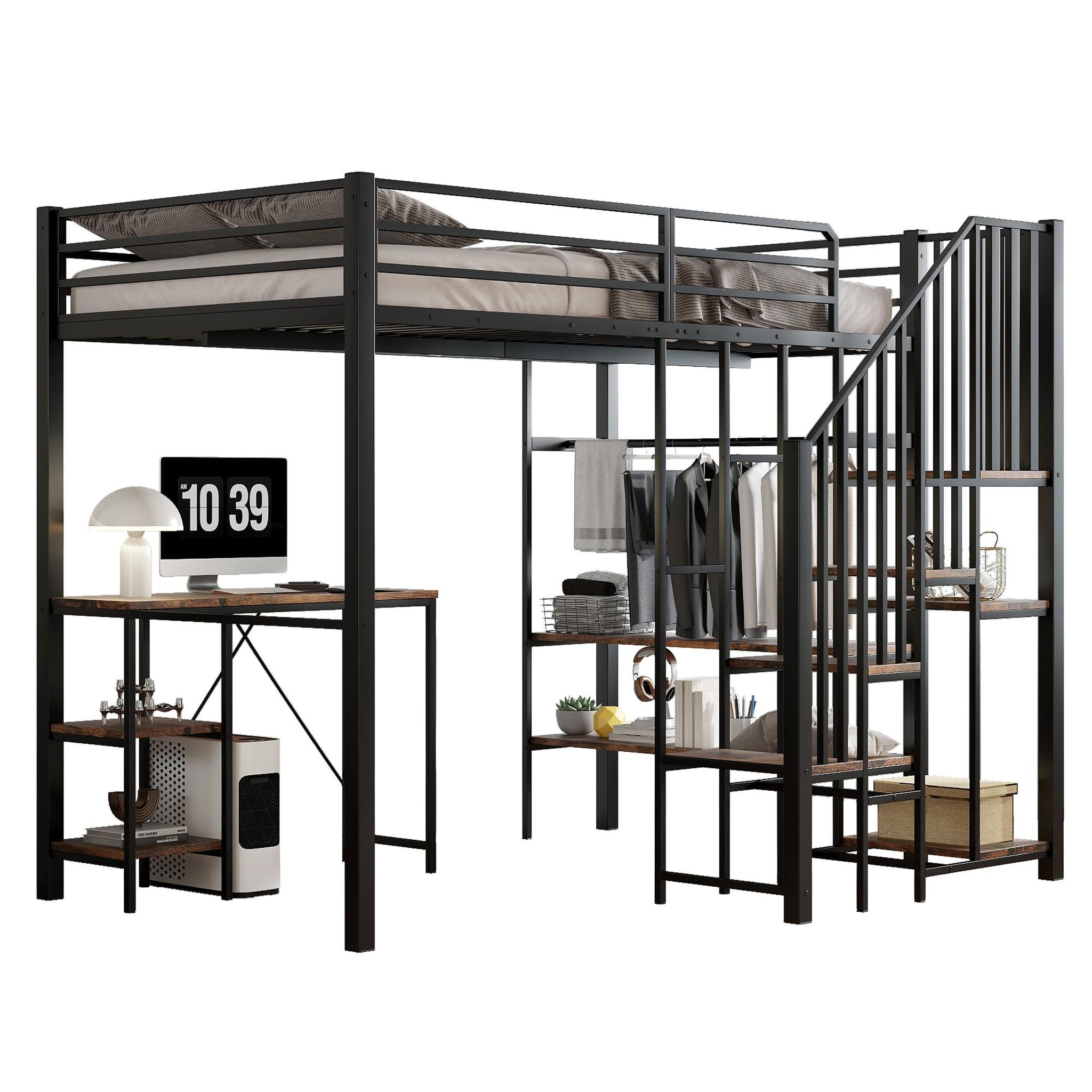 MERAX Lit mezzanine 120x200cm métal et mdf coloris noir