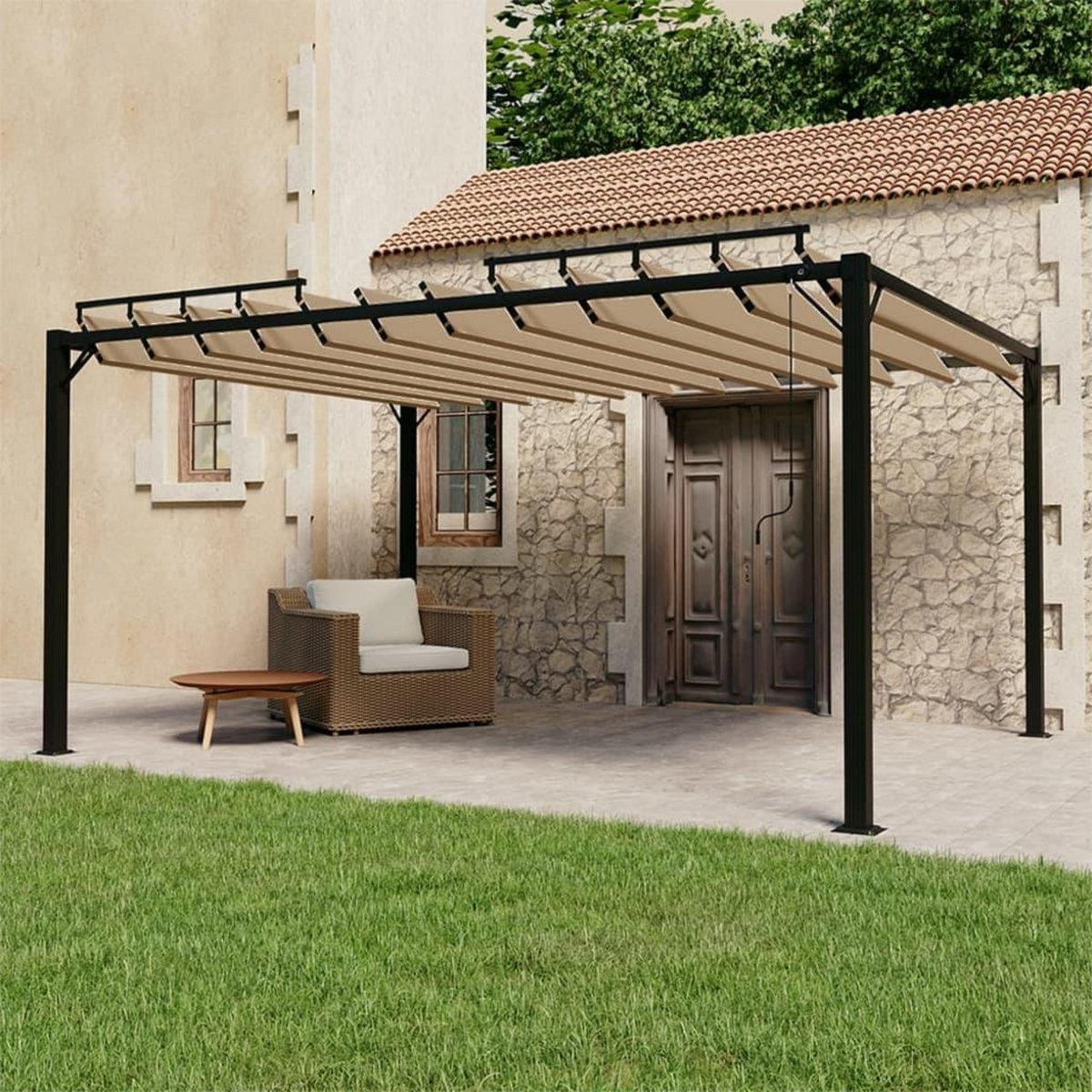 VIDAXL Tonnelle avec toit a persienne 3x4 m Taupe Tissu et aluminium