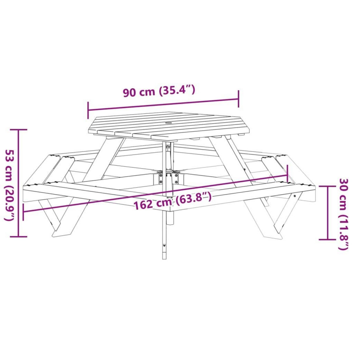 VIDAXL Table de pique-nique pour 6 enfants avec bancs hexagonal sapin