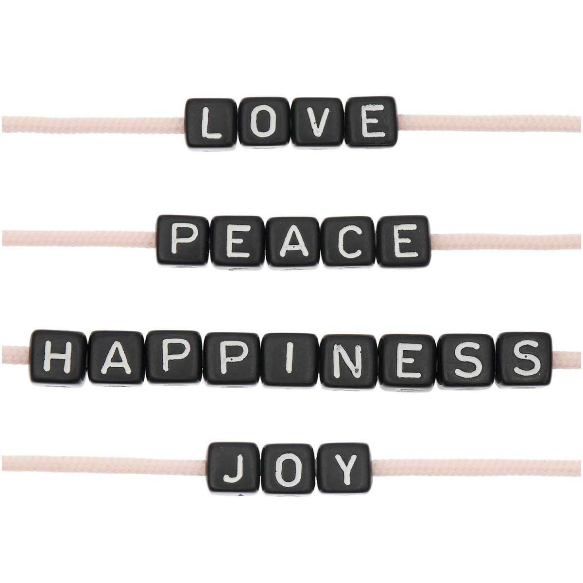 RICO DESIGN Itoshii pack 21 perles ponii noires love peace happiness joy