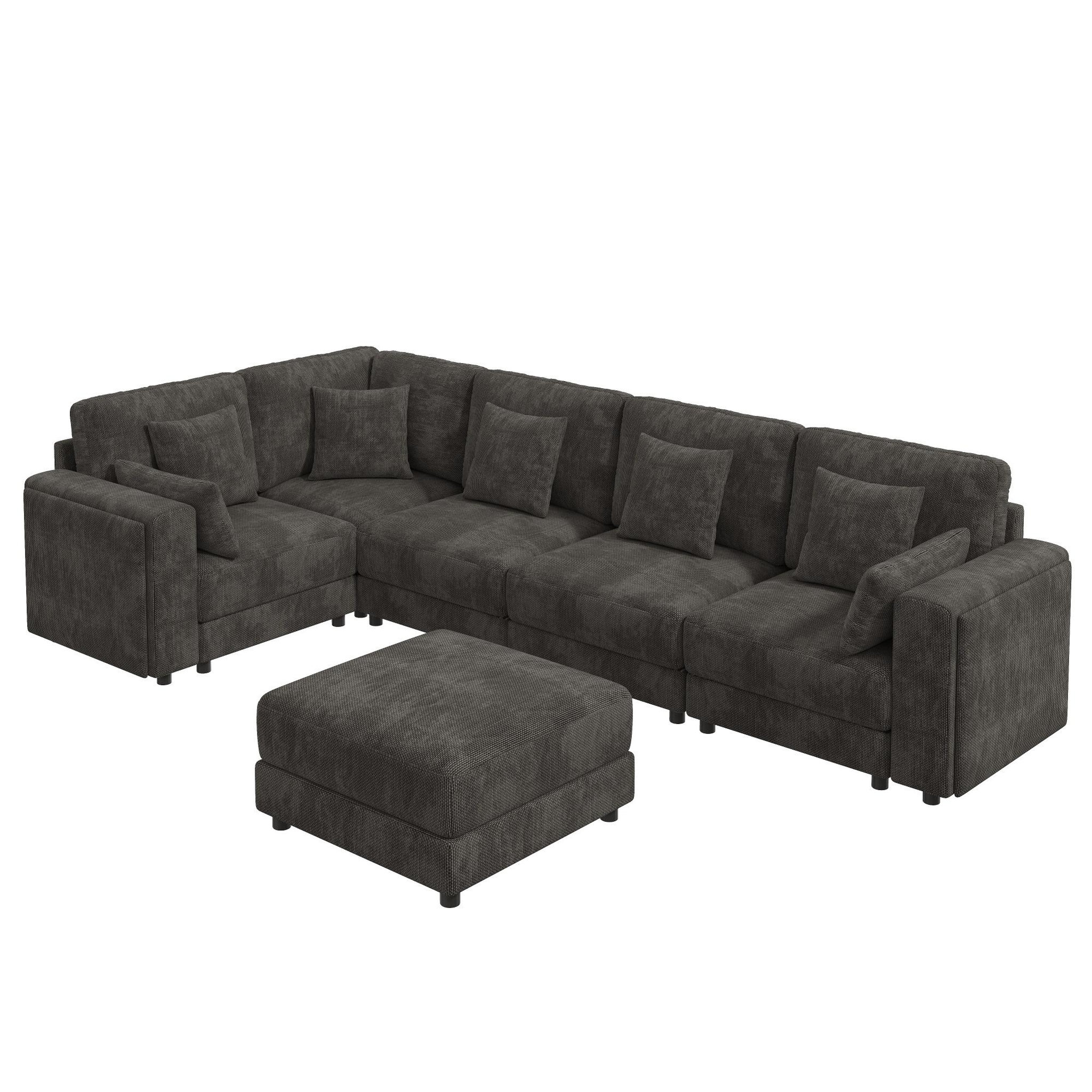Voir la diapositive 5 : MERAX Canapé d'angle modulable 6 places l/u chenille avec usb rangement porte-gobelet