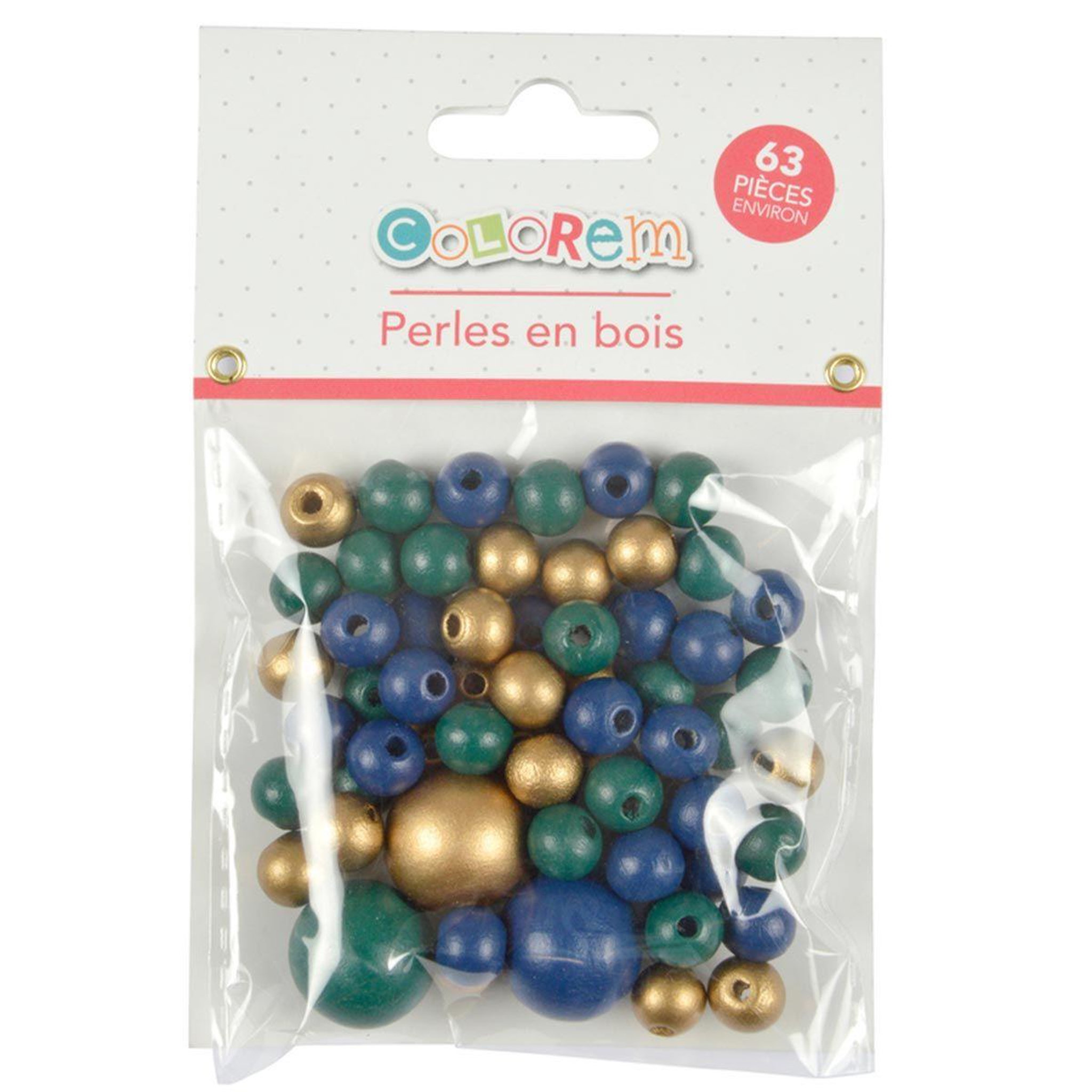 Voir la diapositive 2 : HOMEA Lot de 63 Perles Rondes  Bois  1-2cm Bleu Paon