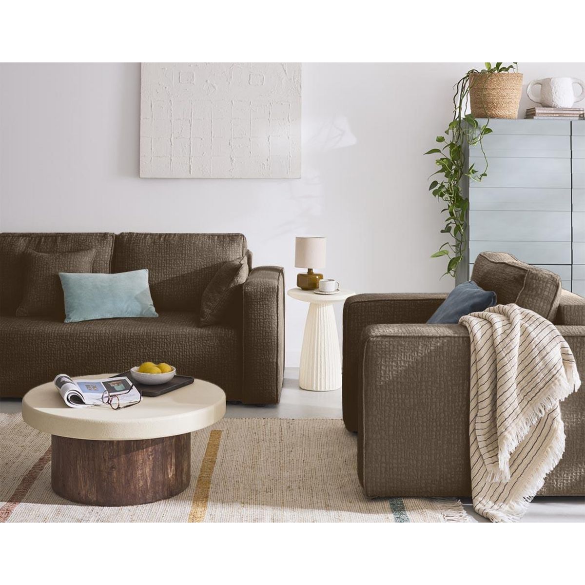 BEST MOBILIER Topaze - canapé droit 2 places - en tissu velours relief