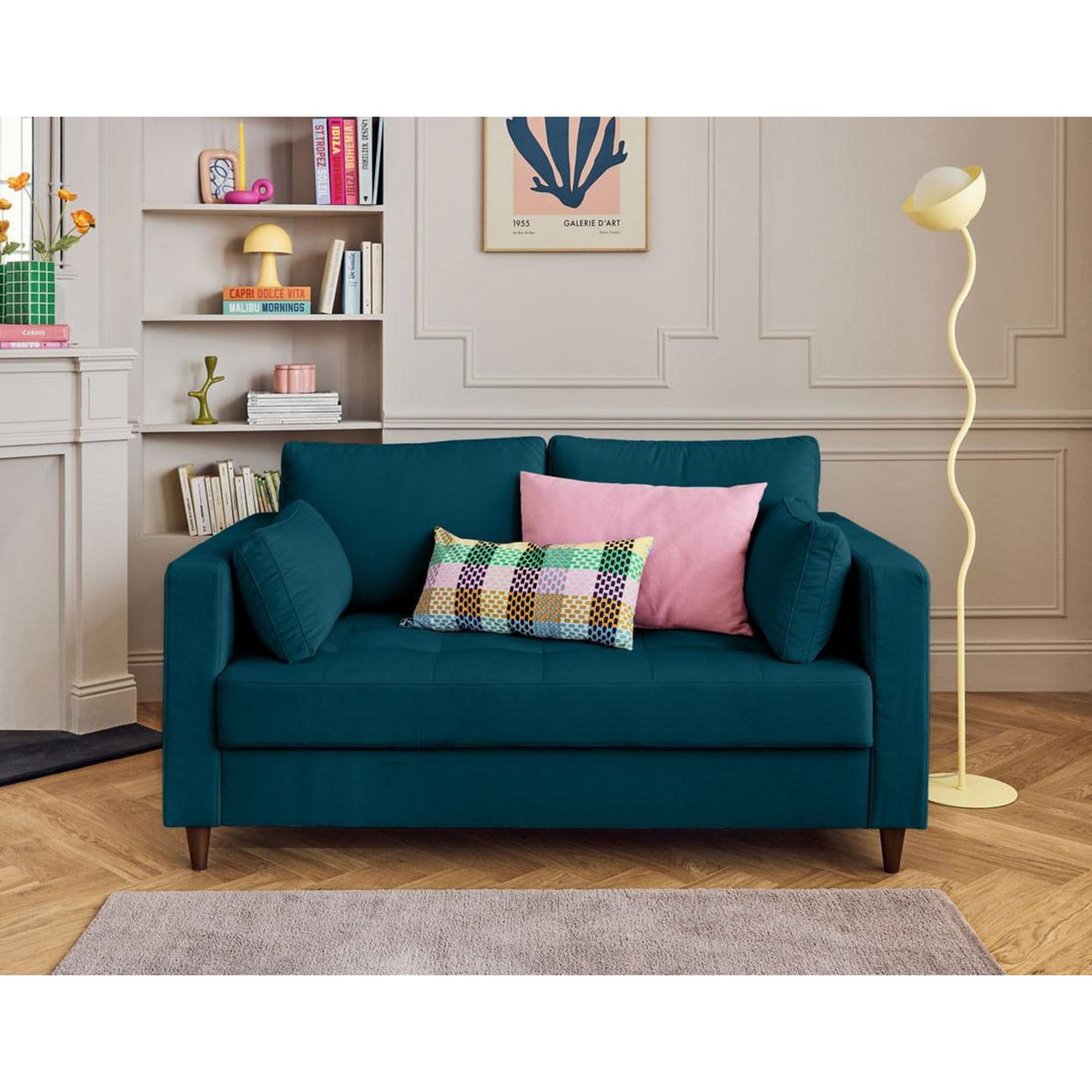 LISA DESIGN Anna - canapé droit 2 places avec poche en velours - pieds en bois