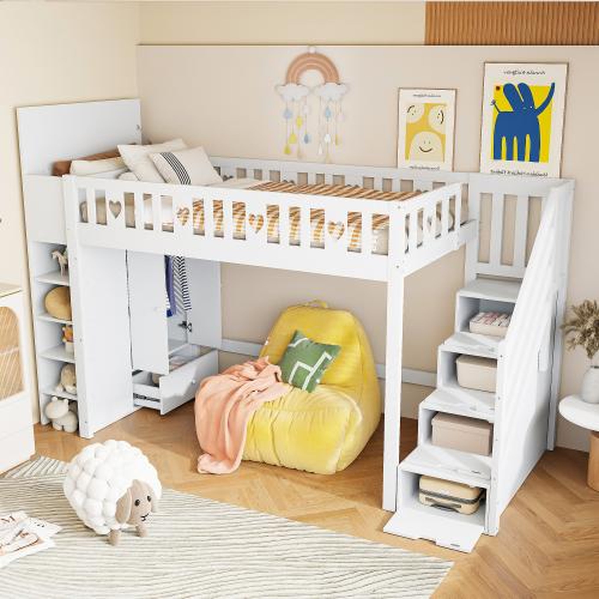 Voir la diapositive 5 : MERAX Lit combiné enfant 90x200 cm coloris blanc pin