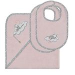 Sensei Maison Ensemble bébé cape de bain + 2 bavoirs MOUSKETTE. Coloris disponibles : Rose