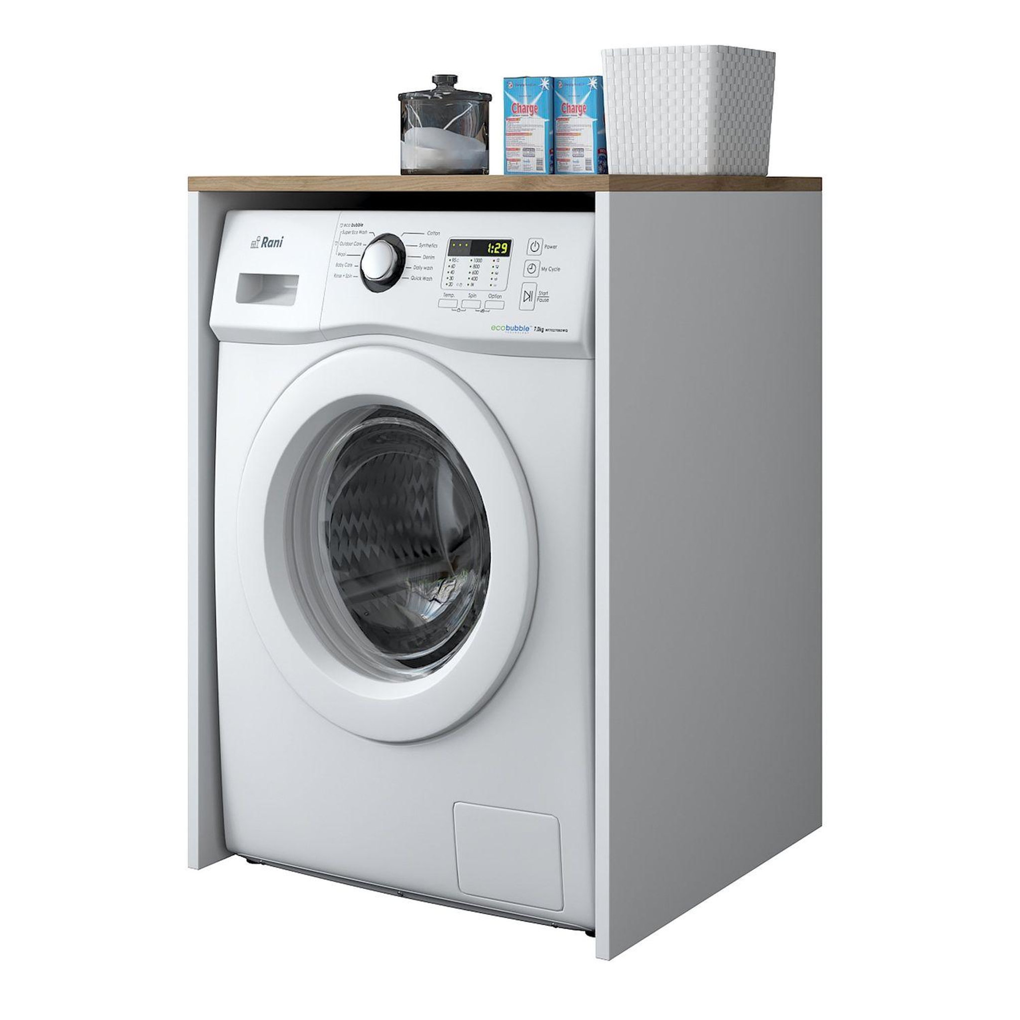 Voir la diapositive 5 : TOILINUX Meuble de rangement pour machine à laver - marron et blanc