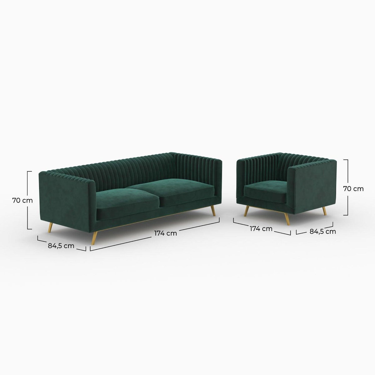MAISON PAVANE Ensemble canapé et fauteuil en velours vert 3 places-Gatsby