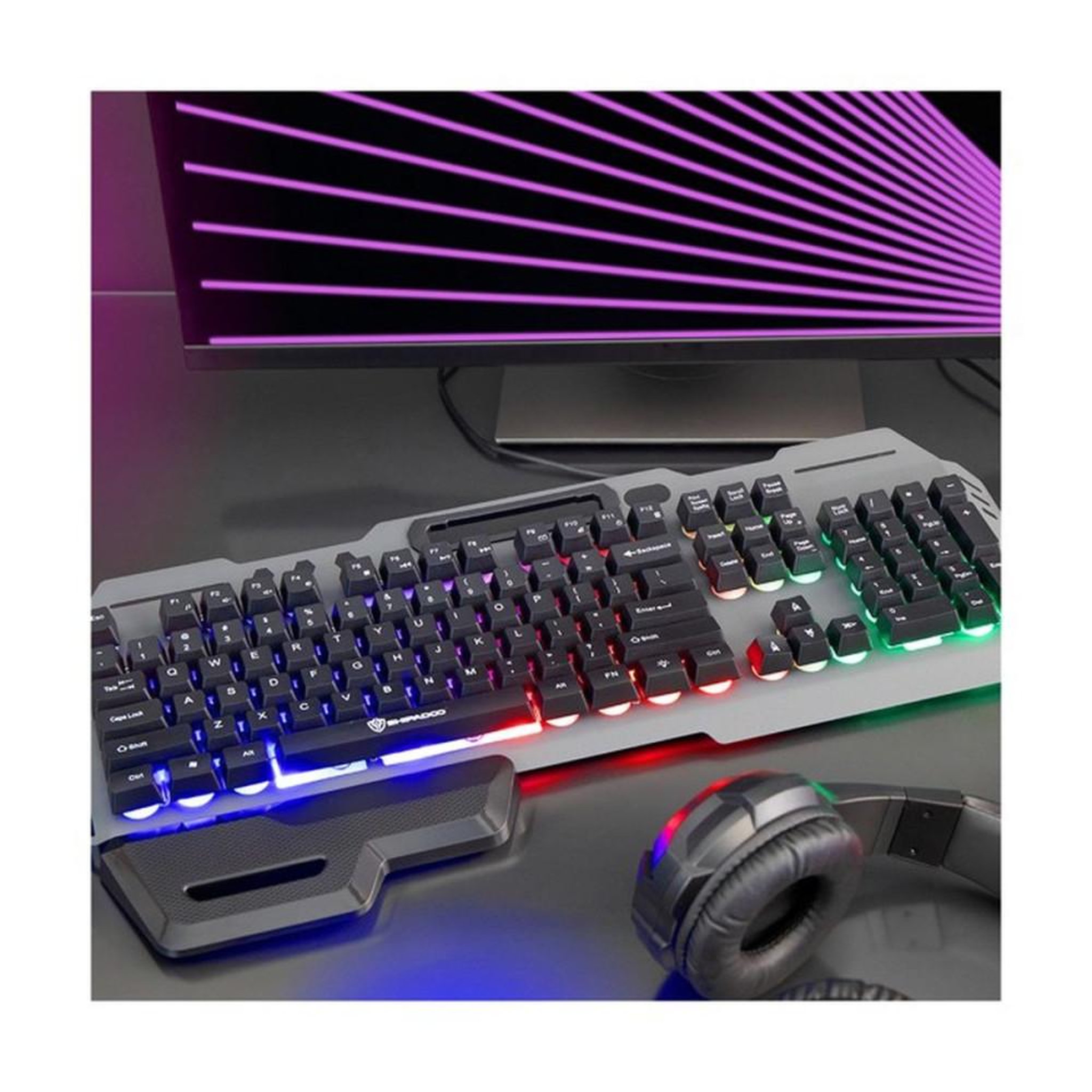 Voir la diapositive 2 : LIVOO Clavier gaming semi-mécanique filaire AZERTY 105 touches RGB LED USB TEA282 avec repose-poignet amovible
