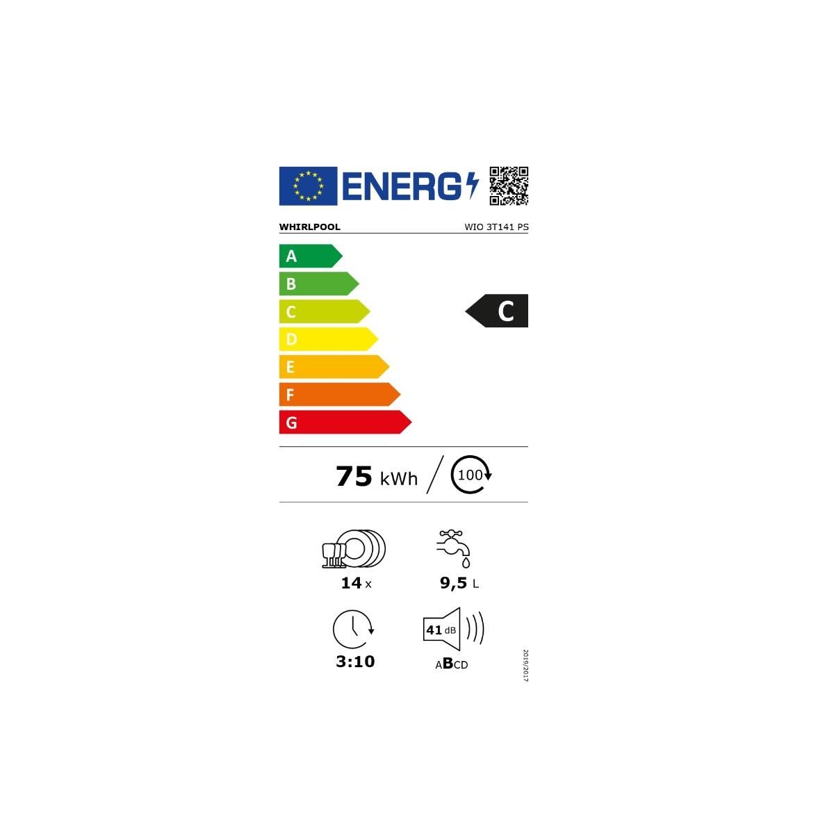 Whirlpool Lave-vaisselle 60cm 14 couverts 41db tout intégrable - WIO3T141PS