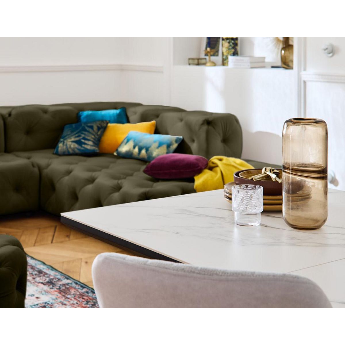 LISA DESIGN Gallata - canapé chesterfield d'angle droit - 5 places - en velours