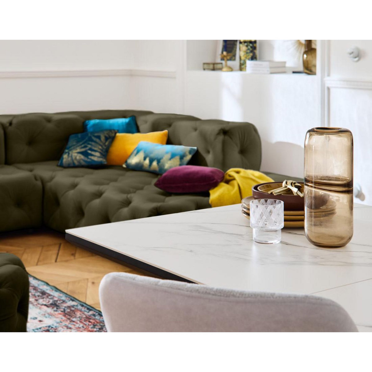 LISA DESIGN Gallata - canapé chesterfield d'angle droit - 5 places - en velours