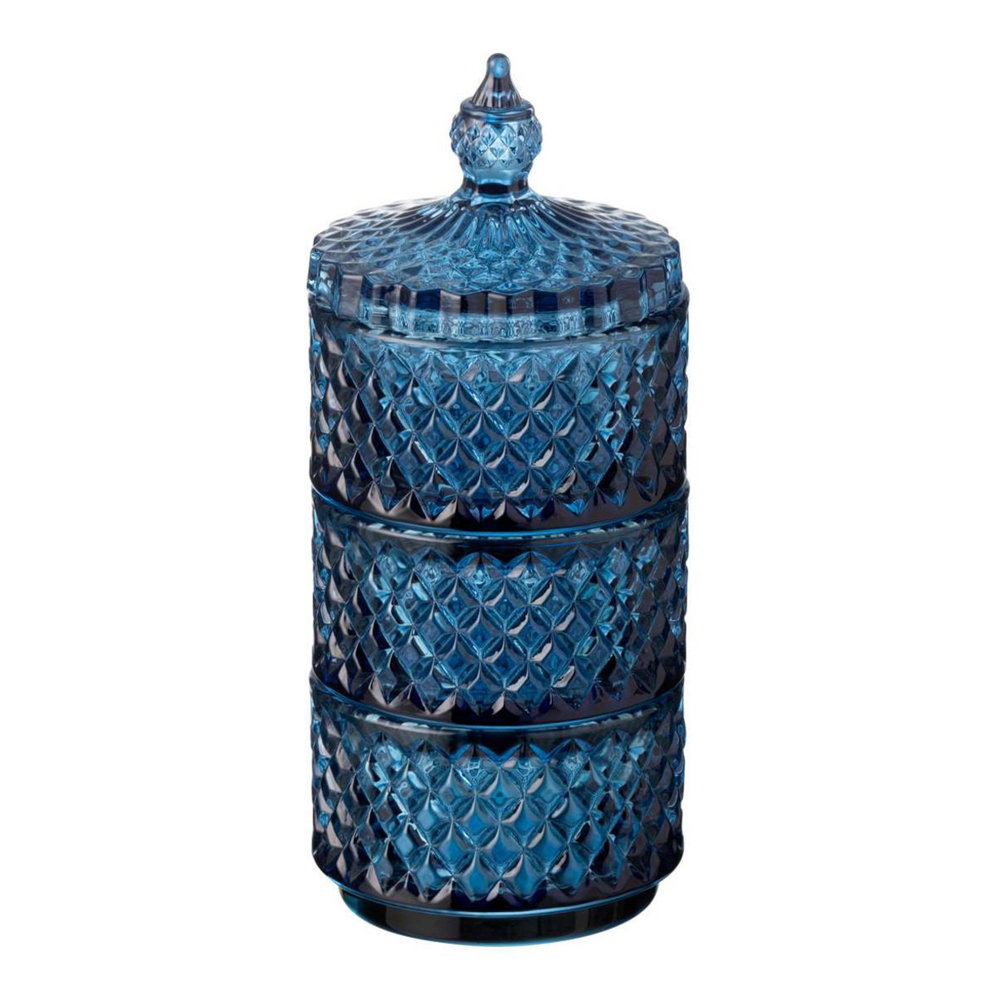 J-LINE Boîte déco en verre  3 étages  20cm bleu