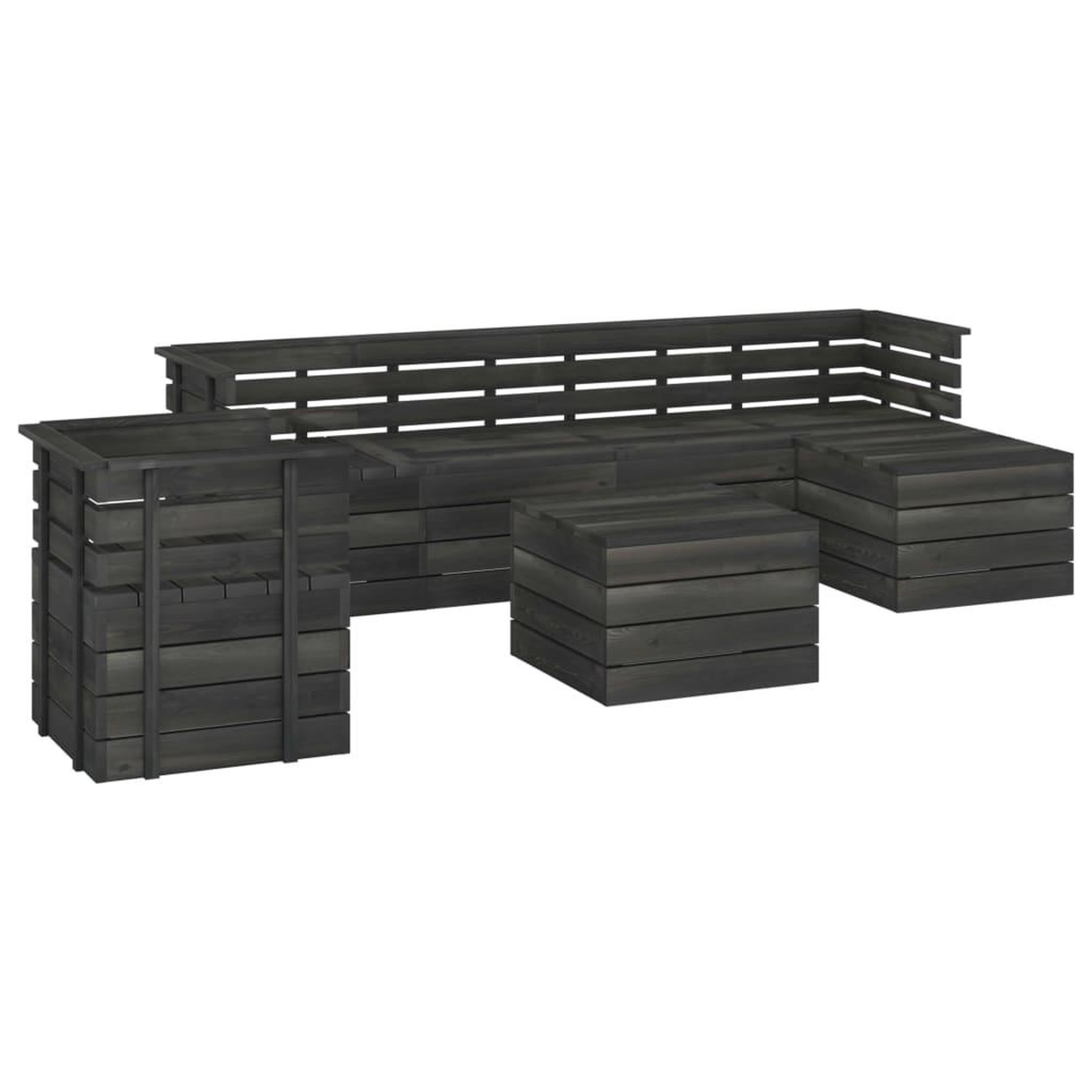 Voir la diapositive 2 : VIDAXL Salon palette de jardin 7 pcs Bois de pin massif Gris fonce