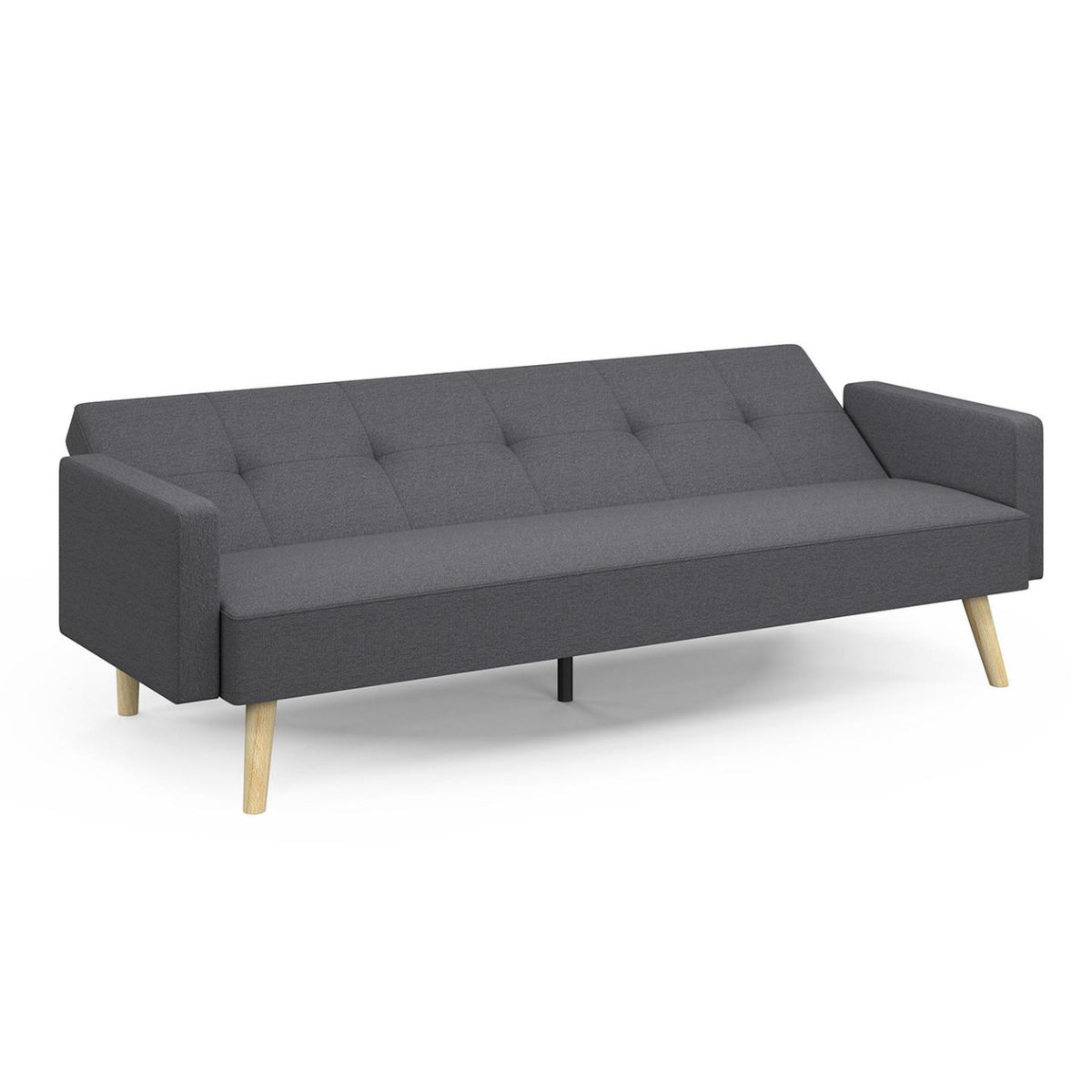 ID MARKET Canapé droit scandinave 3 places convertible LARS en tissu gris