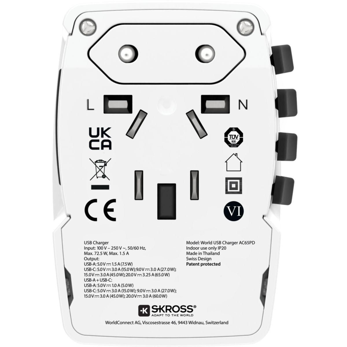 Skross Adaptateur de voyage chargeur monde 45 W + cable