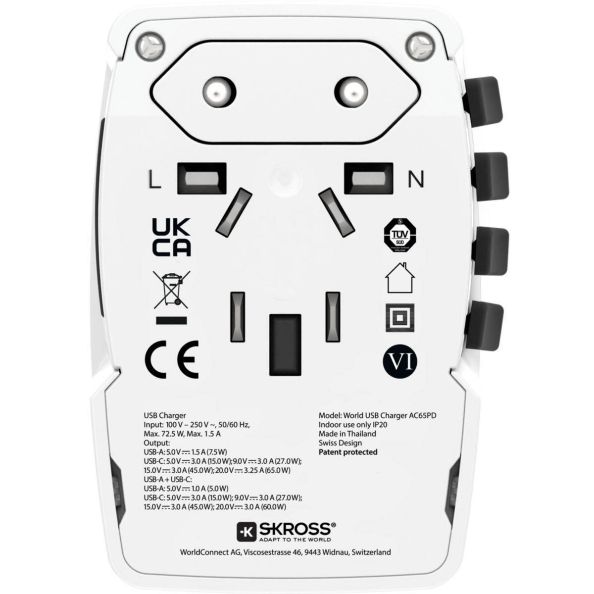 Skross Adaptateur de voyage chargeur monde 45 W + cable