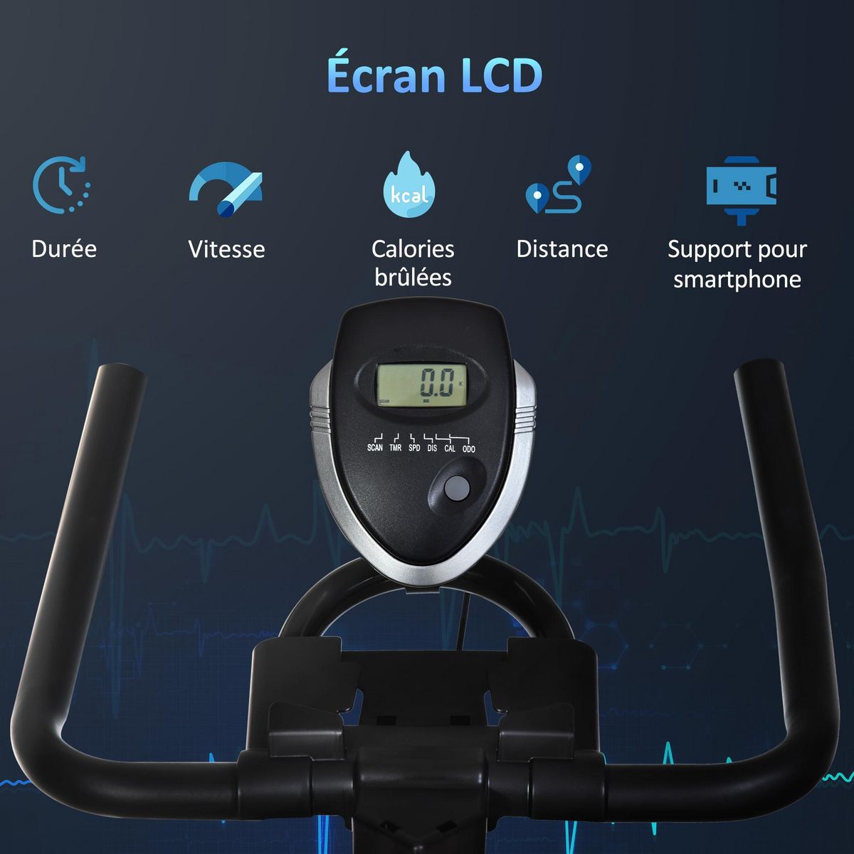 HOMCOM Vélo d'appartement cardio vélo biking écran multifonction selle et guidon réglable noir