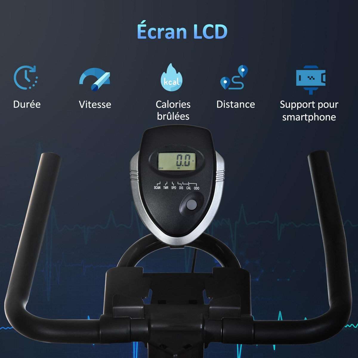 HOMCOM Vélo d'appartement cardio vélo biking écran multifonction selle et guidon réglable noir