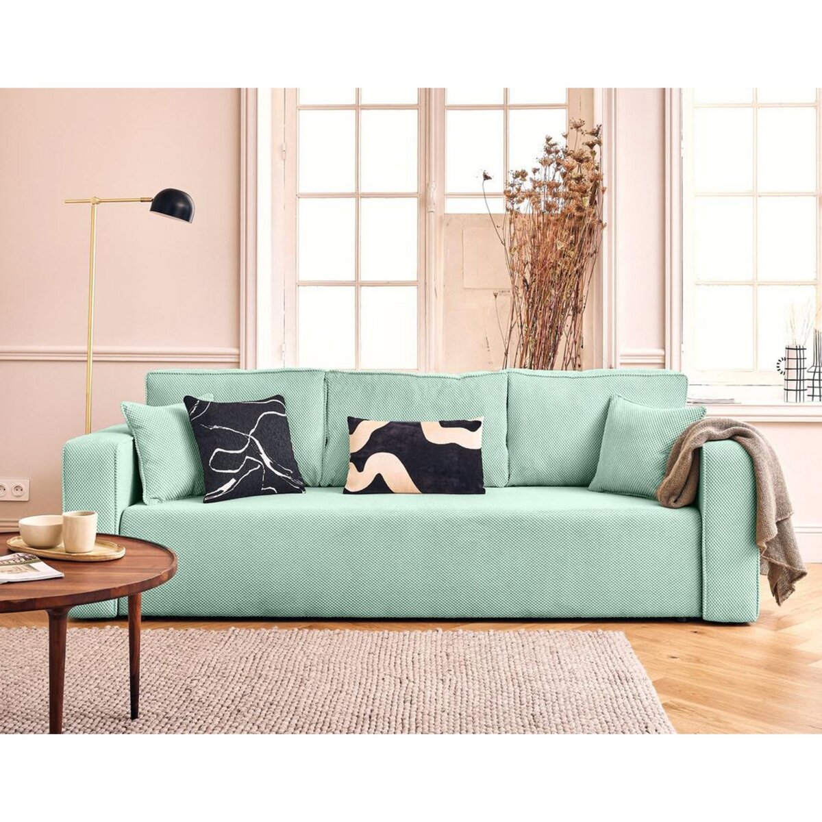 BEST MOBILIER Topaze - canapé droit 3 places convertible avec coffre en velours texturé