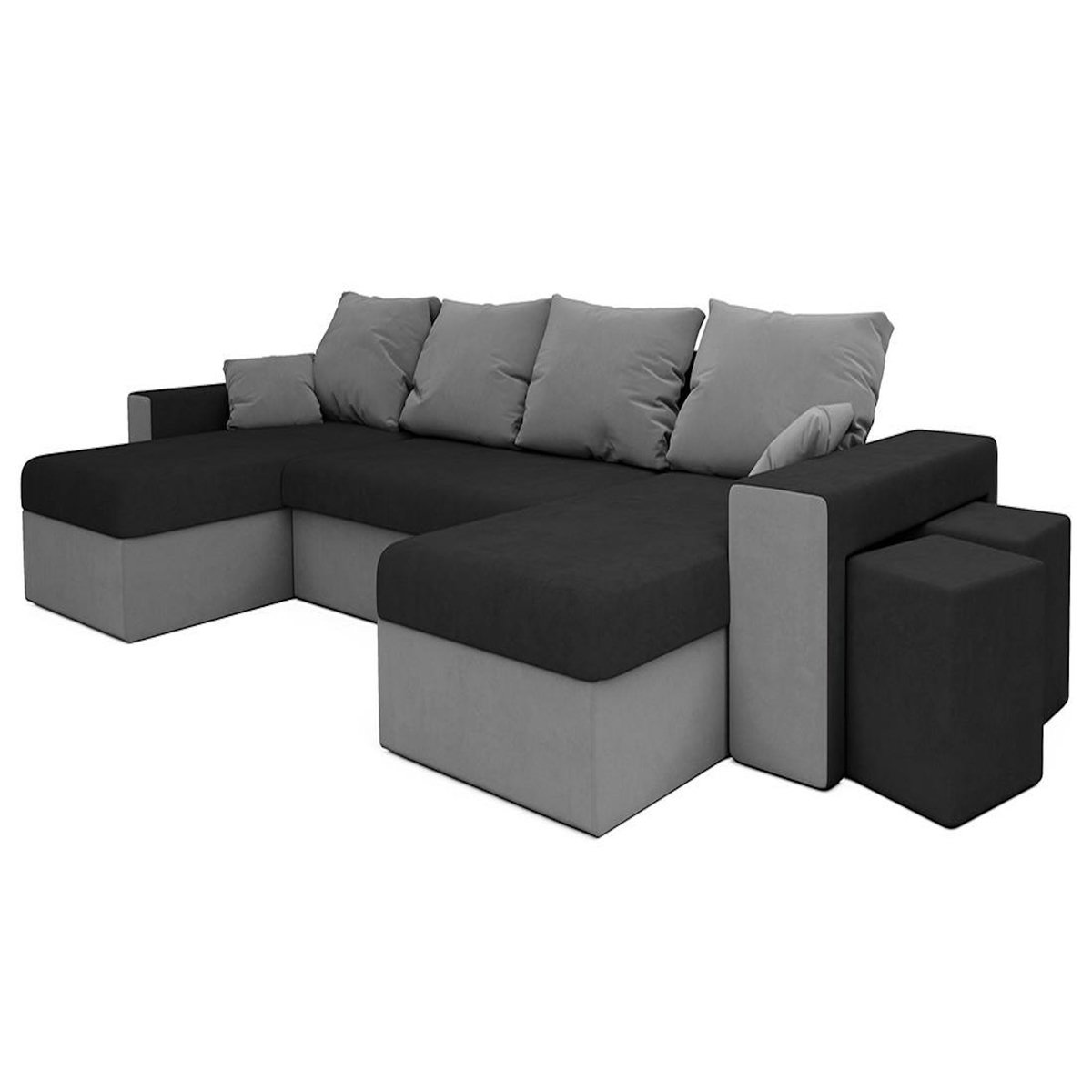 BEST MOBILIER Jonah - canapé panoramique en u 7 places convertible avec coffre et tablette en tissu